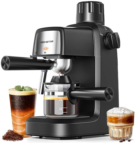 KEENSTAR 3.5Bar Espresso Machine with Milk Frother, 800W Compact Espresso and Cappuccino Machine with Preheating Function, 4 Cup Espresso Maker for Cappuccino or Latte, Gift for Coffee Lover