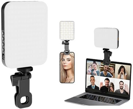 Luz Selfie Teléfono LED 156 Actualizado para Grabación Video, Luz Teléfono Recargable 5000 MAh con Clip, Luz Relleno Teléfono para Computadora Portátil Video con Conferencia Videos
