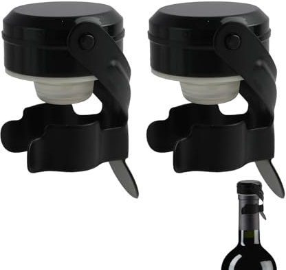 Fllyvly Set di 2 Tappi per Vino e Spumante in Acciaio Inox, Tappo Riutilizzabile a Prova di Perdite, per Mantenere Il Vino Fresco, Adatto per Champagne, e Vino Rosso/Bianco (Nero)