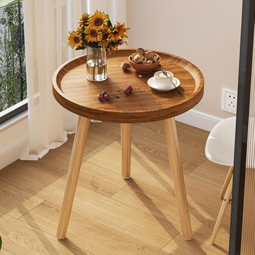 DeKeLaiFu Round Side Table, Small Coffee Table Tray End Table Sofa Table for Living room, Bedroom, Wooden Night Stand Bedside Table, Garden Balcony Snack Picnic Tables, 40(D) x 50(H) cm