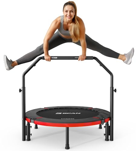 Trampolino da interno BCAN, mini trampolino fitness pieghevole da 102 cm, per adulti con maniglia regolabile, carico massimo 150 kg, ideale per l'allenamento a casa e l'allenamento fisico