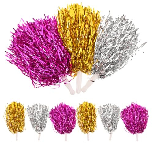 MAGICLULU Lot de 9 Pompons de Cheerleading Métalliques Colorés en Plastique, Légers et Portables, pour Encouragement Sportif, Fêtes, Compétitions et Événements en Plein Air