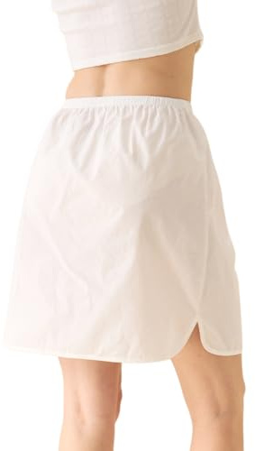 BEAUTELICATE Women's Half Slip 100% Cotton Slit Underskirt Loose-fit Petticoat Waist Slip For Under Dress Cool Anti-Static Non-cling Resistant Above Knee Length Black Ivory