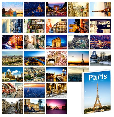 30Pcs Paris Postcards, Travel Sights Landscape Postcard, Street View Art Cards, Paris Postcards Mixed Multipack for Wall Decor, Scrapbooking, Travel Greetings & Home Decoration