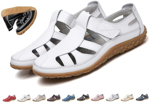 Sandalias ortopédicas retro con soporte de arco para mujer, sandalias de punta cerrada, ligeras, antideslizantes, planas, para caminar en la playa