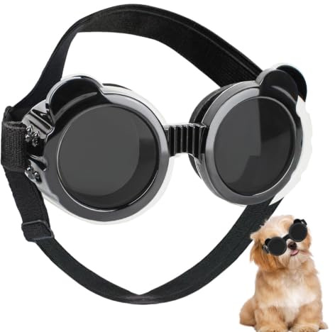 Hundsolglasögon – 25 cm glasögon | PC nylon – anti-dimma husdjursglasögon | med justerbar rem, mjuk svampram, UV-ögonskydd för små och medelstora hundar, , resor och utomhusaktiviteter