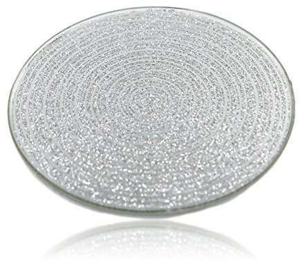 West5Products 2x Round Mirrored Silver Glitter Glass Candle Plate 10cm Dia