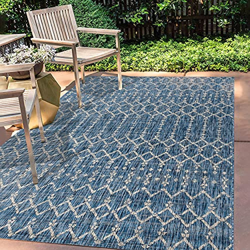 JONATHAN Y SMB108B-4 Ourika Tappeto marocchino a trama geometrica per interni ed esterni,bohémien,scandinavo,facile da pulire,cortile,patio,non perde pelo,NAVY/GRIGIO DI BRIGHTRA,120 cm X 180 cm