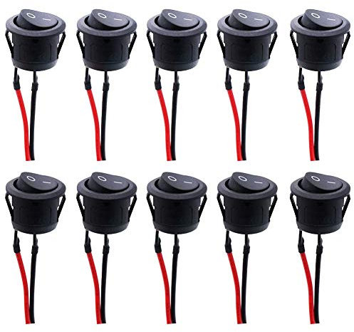 RUNCCI-YUN 10PCS 12V Wippschalter, SPST Switch 10 A/125 V, 6 A/250 V Rocker Kippschalter (mit Draht) Runde Schalter Wippschalter Button， für Auto RV Truck Jeep Off Road Boat Marine