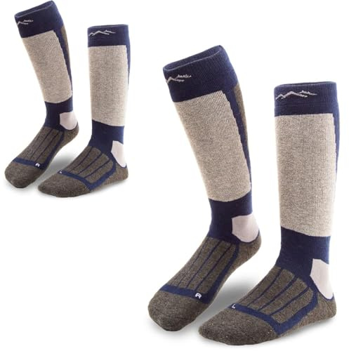 gipfelsport Skisocken für Kinder, Herren und Damen - Dicke Socken aus Merinowolle, warme Merino Snowboardsocken, 2x Paar Skistrümpfe, Navy, Größe 42-44
