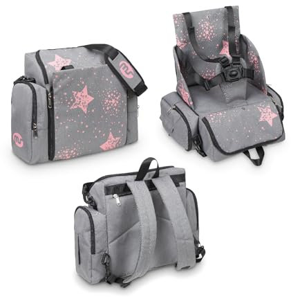Innovaciones MS 1333 - Booster Bag Stars - Trona De Viaje Portátil, Asiento De Bebés Blando Y Acolchado, Portátil. Convertible En Mochila 2 En 1, niñas, Rosa