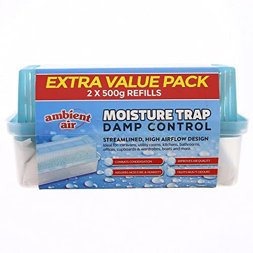 DEHUMIDIFIER & MOISTURE ABSORBER 2 x 500-gram refill pack + 1 Humid Absorber, Condensation Remover for Damp, Mould, Moisture in Home & Kitchen, Car, Caravan, Wardrobe, Bedroom & Bathroom