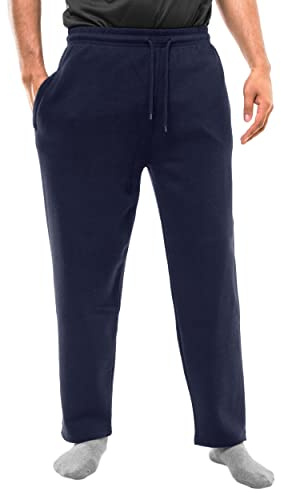 GA COMMUNICATIONS Men’s Exercise Jogging Sweat Pants Open Hem Lightweight Casual Drawstring Brushed Fleece Elasticated Waist Bottoms Gym Trousers (L, Navy)