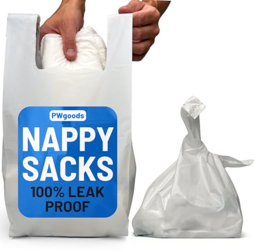 Adult Nappy Bags - 100 Pack, 20% Thicker Sacks, Easy Tie Handles, Odour Free, Discreet White Plastic, Strong Sanitary Disposal Bag