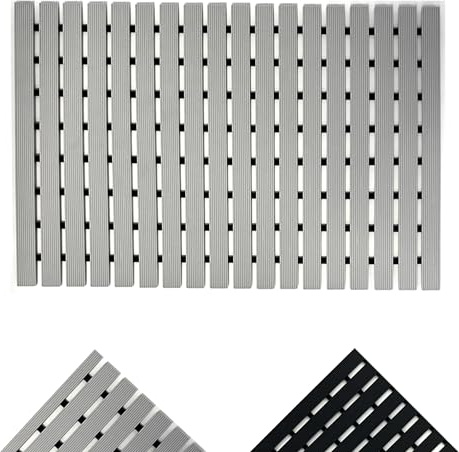 Nicoman Shower Mat Non-Slip Bath Drainage Matt Slatted Duckboard Design| GREY - (64x43cm / 25x17 inches)