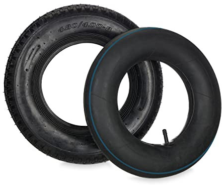 Relaxdays Schubkarrenrad mit Schlauch, Ersatzreifen profiliert, 4.00-8, luftbereift, für Schubkarre, bis 150kg, schwarz