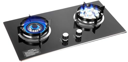 28 Black Gas Cooktop 2-Burner Cooktops with Strong Flame Natural Gas Stove, Built-In Countertop Gas Stovetop Cooktops Gas Cooker for Griddle, Pan