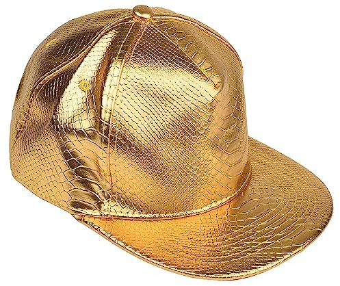 Bohue Hip-Hop Baseball Cap Crocodile Hip Hop Hat PU Flat Brim Baseball Cap Unisex Headwear Accessories Fashion Hat for Hip Hop Costume Party (Gold)
