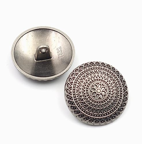 10Pcs Clothes Buttons - Retro Metal Sewing Buttons Shank Round Shaped Button Set for Blazer, Suits, Coat, Uniform, Jacket (Silver, 20mm)