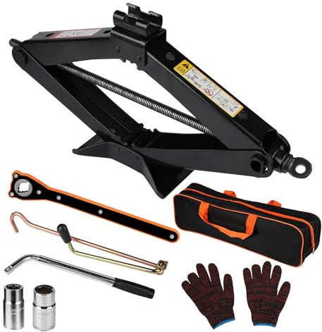 EXLECO Gato de Tijera 2,5T con Llave de Rueda Telescópica, Elevador con Trinquete, Gato Hidráulico con Carraca, 360 ° Cabezal de Actividad, Llave de carraca, para Coche Familiar SUV MPV