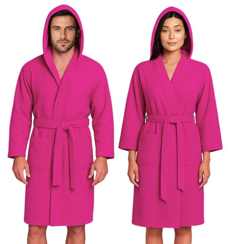 Jenny Sesal Accappatoio in microfibra con cappuccio e cintura Uomo/Donna confezione salvaspazio (S, Fuxia)