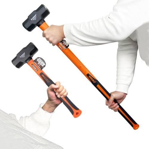 WEDO 2-delat slädehammarset, Slägga med glasfiberhandtag, hög kolstål hammare, 1,8 kg + 6,4 kg, klubbhammare, borrhammare, sprickhammare, stötsäker, halkfritt handtag, formsmidd, starkt vridmoment