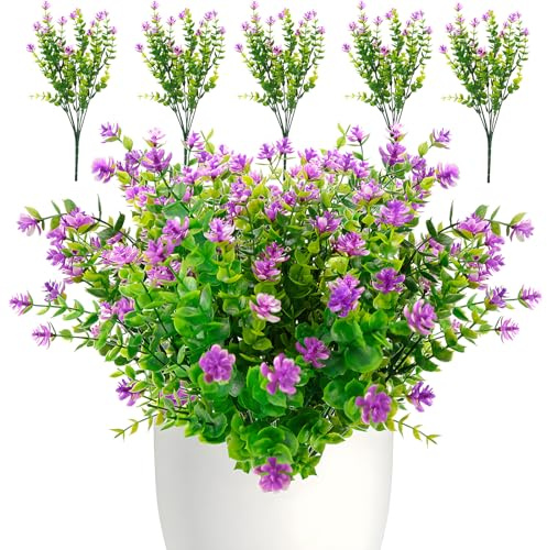 BANTI Konstgjorda blommor konstgjorda blommor utomhus konstgjorda växter bukett växter buskar UV-beständiga balkongväxter som äkta för balkonglåda inomhus utomhus trädgård utomhus lila röd
