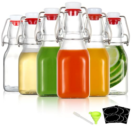 YEBODA 4oz Swing Top Glass Bottles,Small Flip Top Glass bottles with airtight Caps for Home Brewing,Kombucha,2nd Fermentation,Kefir,Beverages,Soda,Oils,Vinegar,Limoncello,Vanilla extract 6 Pack