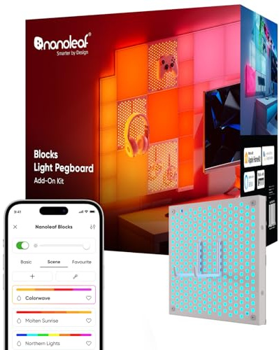 Nanoleaf Blocks Expansion Kit | 1 Backlit Pegboard (Requires Starter Kit), with 2 Sturdy Pegboard Hooks, RGBW Wall Lights, Display Keyboards, Controllers, Screw Mounted Only (Screws Included)