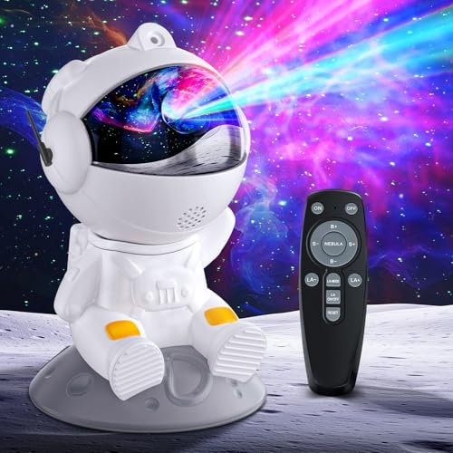 TOCVEOE Astronaut Sternenhimmel Projektor LED Sternenproject mit 8 Nebelmode 2 Sternenmode Fernbedienung 360° drehbar Heimkino Beleuchtung Schlafzimmer Projektor Lampe Kinder Erwachsene Geschenk