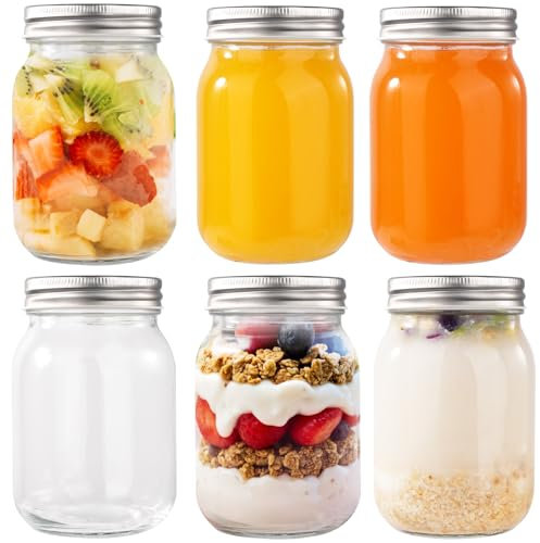 FoiiLiio Pack de 6 Tarros de vidrio con tapa 500ML,Tarros de Cristal Herméticos,Tarros de conservas,Mason Jar Frascos De Vidrio Con Tapa,Tarros De Cristal Con Tapa para Avena,especias,mermelada Casera