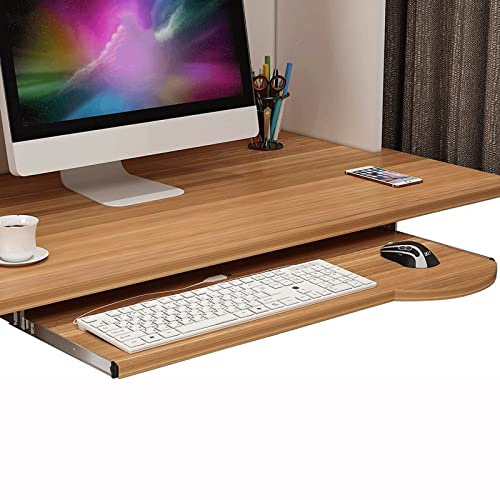 Ergonomisk tangentbordsbricka under skrivbord hylla justerbar stativ låda förlängare för tangentbord och mus glidande träbricka ljus valnöt 70 x 26 cm