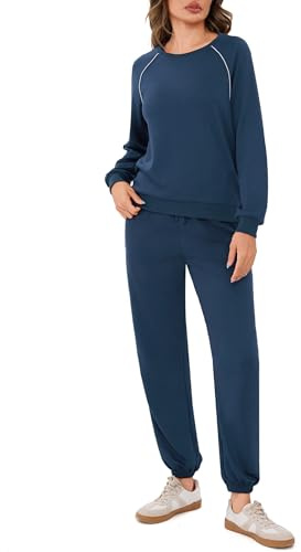 Terecey Chándal Mujer Completo 2 Piezas Ropa de Deporte con Jersey de Manga Larga y Pantalón Jogger Conjunto Deportivo Mujer para Entrenamiento y Tiempo Libre