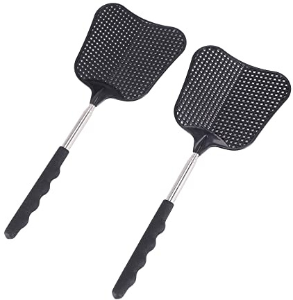 Ujjdwiurgh Mygg- och flugdödande plastflugsmälla infällbar rostfri stålstång, lämplig för inomhus- och utomhusbruk (2-pack)