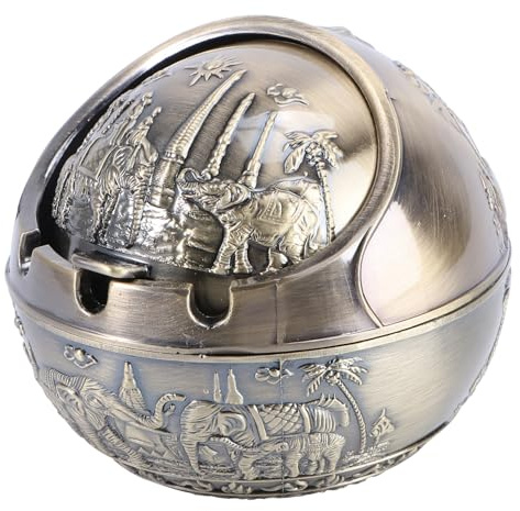 LIFKOME Cenicero Decorativo con Diseño de Elefante de Estilo Sudeste Asiático Cenicero de Oficina con Tapa Antiolores y Diseño Prueba de Viento para Uso Interiores y Exteriores Práctico y