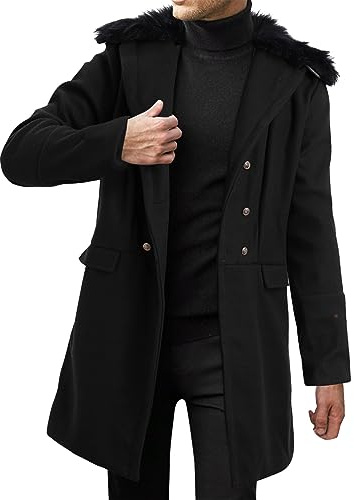 Generisch Abrigo para hombre con cuello desmontable, gabardina ajustada, abrigo de invierno con solapa, abrigo de hombre, otoño e invierno, chaqueta de negocios, abrigo corto, abrigo corto, abrigo
