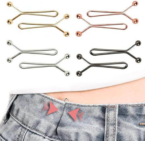 hankousi 8 uds. tensores de cinturilla para pantalones, clips de cintura ajustables sin necesidad de costura y cierres multiusos para pantalones, jeans, faldas y camisas (4 colores)