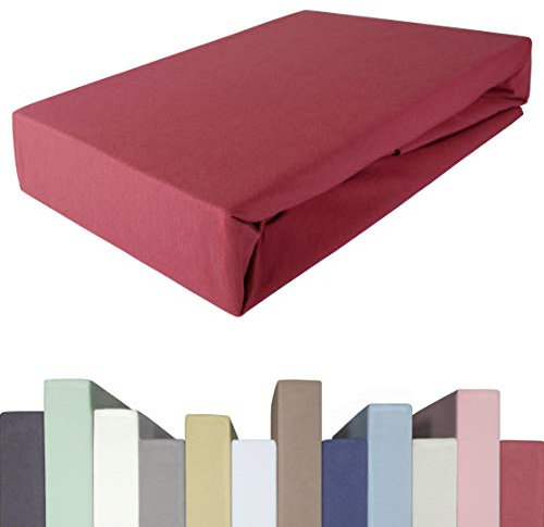 EDDA LUX Spannbettlaken für 20-40 cm hohe Matratzen, 140 x 200-220 bis 160 x 200-220 cm, Öko-Tex, Baumwolle m. 5% Elasthan, Premium Spannbetttuch für Boxspringbett, in Granatapfel