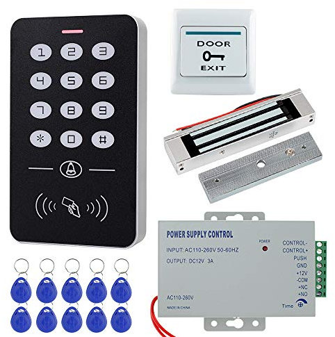 HFeng Full Access Control System Kit with Electric Strike Magnetic Lock + RFID Keypad + Power Supply + 10pcs RFID Keyfobs Tags (with 180KG Lock)