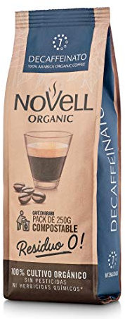 NOVELL - Caffè Decaffeinato Macinato Naturale Residuo 0 250g|Caffè Macinato Naturale Ecologico con Note Agrumate e Floreali|Uso Pratico con Impegno Ambientale |Caffè Arabica 100% Ecologico di Qualità