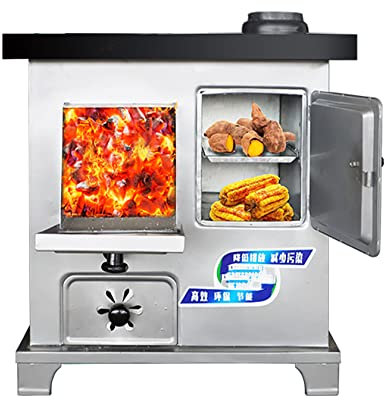 YYUINU Estufa de carbón de Hierro Fundido Multifuncional, Estufa de leña de Ahorro de energía, con Tanque de Agua Caliente de 16L y Horno de Gran Capacidad, Estufa de Cocina sin Humo,A