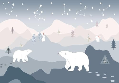 Wesmilewallpaper Papier Peint Panoramique Dessin Animé Montagne Pic Paysage Naturel Mignon Ours Polaire Chambre D'Enfant 350x245cm 3D Intissé Soie Poster Geant Mural