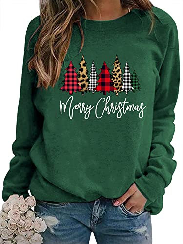 WIEIYM Sudadera de Navidad para Mujer, Cuello Redondo, Manga Larga, Informal, Camiseta con Árbol de Navidad, M