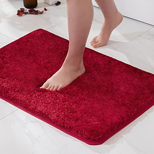 MIULEE Badematte Weiche Badteppich rutschfest Badvorleger Fußmatte Badzimmermatte Bettvorleger Flauschig Teppich Badezimmerteppich Duschmatte für Bade & Wohnzimmer Schlafzimmer 60x90 cm Rot