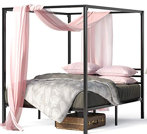 Zinus Patricia Somier Metalico con Dosel, 36 cm Alto, Soporte Lamas Acero, Fácil Montaje, Negro, 150 x 200 cm