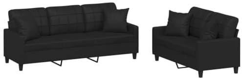 vidaXL Juego de Sofás 2 pzas, Sillones de TV con Cojines, Sofás de Descanso Relax, Asientos Tapizados para Salón Hogar, Cuero Sintético Negro