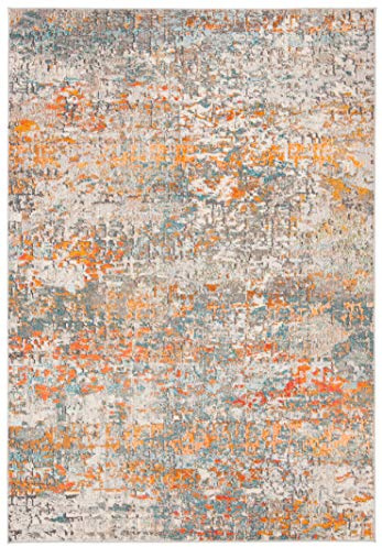 Safavieh Alfombra Moderna y Elegante para salón, Comedor, Dormitorio, colección Madison de Pelo Corto, Color Gris y Naranja, 61 x 91 cm