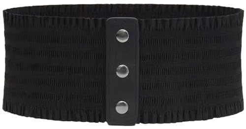 Kawailay Cinturón elástico Ancho para Mujer Vintage Cinch Cinturón con Botones a presión Corsé Banda de Cintura para Vestido - Negro