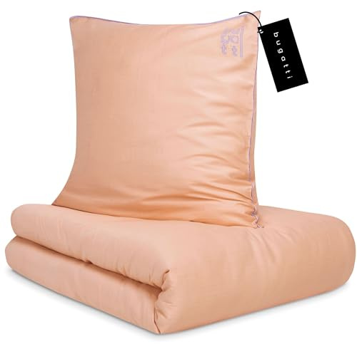 bugatti Bettwäsche 135x200 cm - 100% Baumwolle, Reißverschluss, anschmiegsam, weich & waschbar, Satinbettwäsche orange Flieder einfarbig