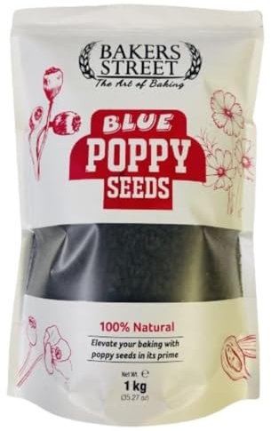 Poppy Seeds 1kg by Bakers Street - Whole Blue Poppy Seeds for Cooking, Salad Dressing, Pasta, Bread, Icing, Skincare, Traditional Recipes with Protein, Calcium, Magnesium, and Antioxidants, Non-GMO